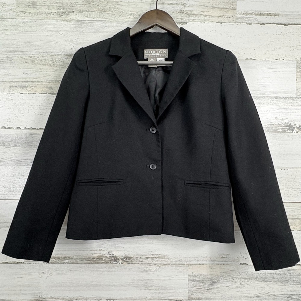 Norton McNaughton Petites Black 100% Wool 2 Button Short Blazer‎ Jacket Size 6P